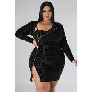 NWT Women's Black Zipping Pretty Mini Bodycon Dress & Bodysuit Party Plus Sz 1X